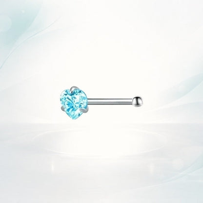 Aramat Jewels silver-tone steel nose piercing with a blue heart-shaped zirconia.
