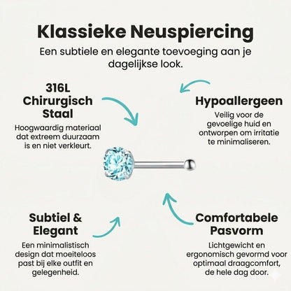 Aramat Jewels silver-tone steel nose piercing with a round light blue cubic zirconia gem and a straight post.