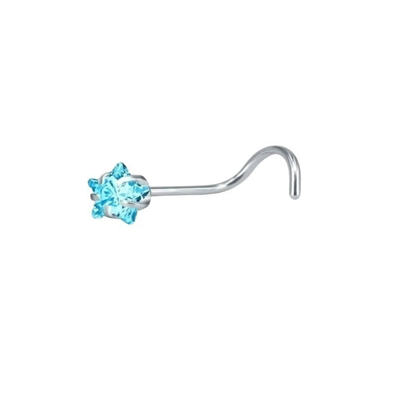 Aramat Jewels blue zirconia nose stud with a round, star, and heart shape. Made of steel.