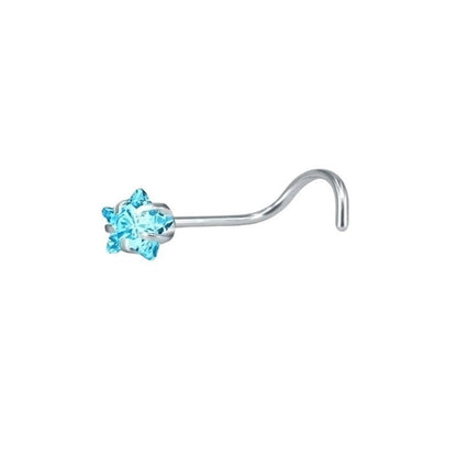 Aramat Jewels blue zirconia nose stud with a round, star, and heart shape. Made of steel.