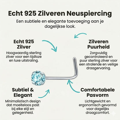 Aramat Jewels silver steel L-shaped nose piercing with a round light blue cubic zirconia stone.