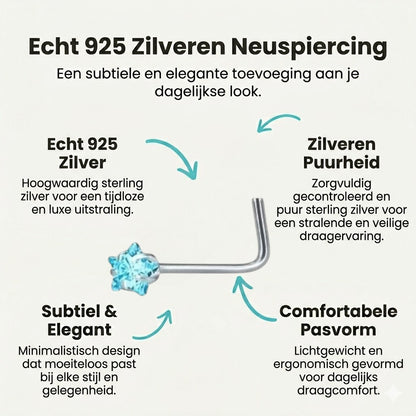 Aramat Jewels silver steel L-shaped nose piercing with a blue zirconia stone.