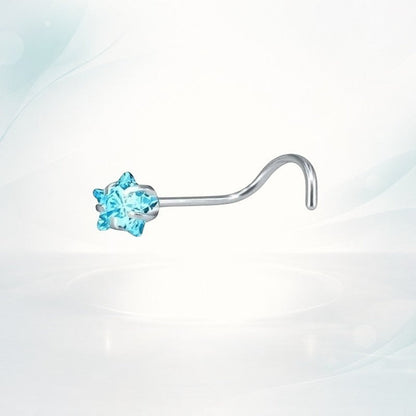 Aramat Jewels blue zirconia nose stud with a silver-tone S-shaped steel bar.