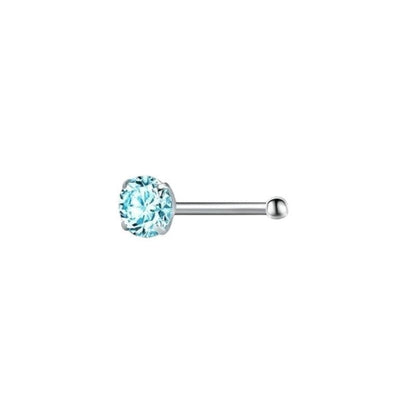 Aramat Jewels silver-tone steel nose studs with blue cubic zirconia in round, star, and heart shapes.