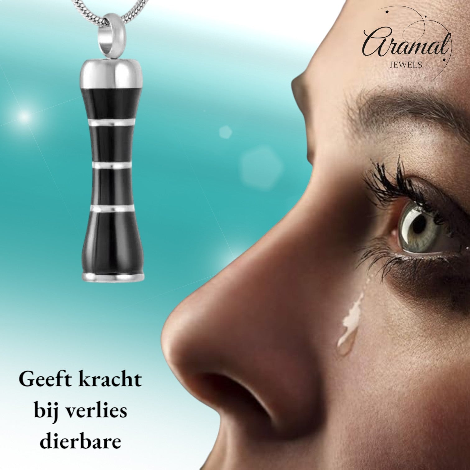 Aramat Jewels zwarte en zilverkleurige buis ashanger van 316L edelstaal met schroefsluiting.
