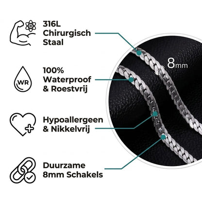 Aramat Jewels chunky 8mm gourmet ketting van zilverkleurig RVS met waterproof en hypoallergene eigenschappen