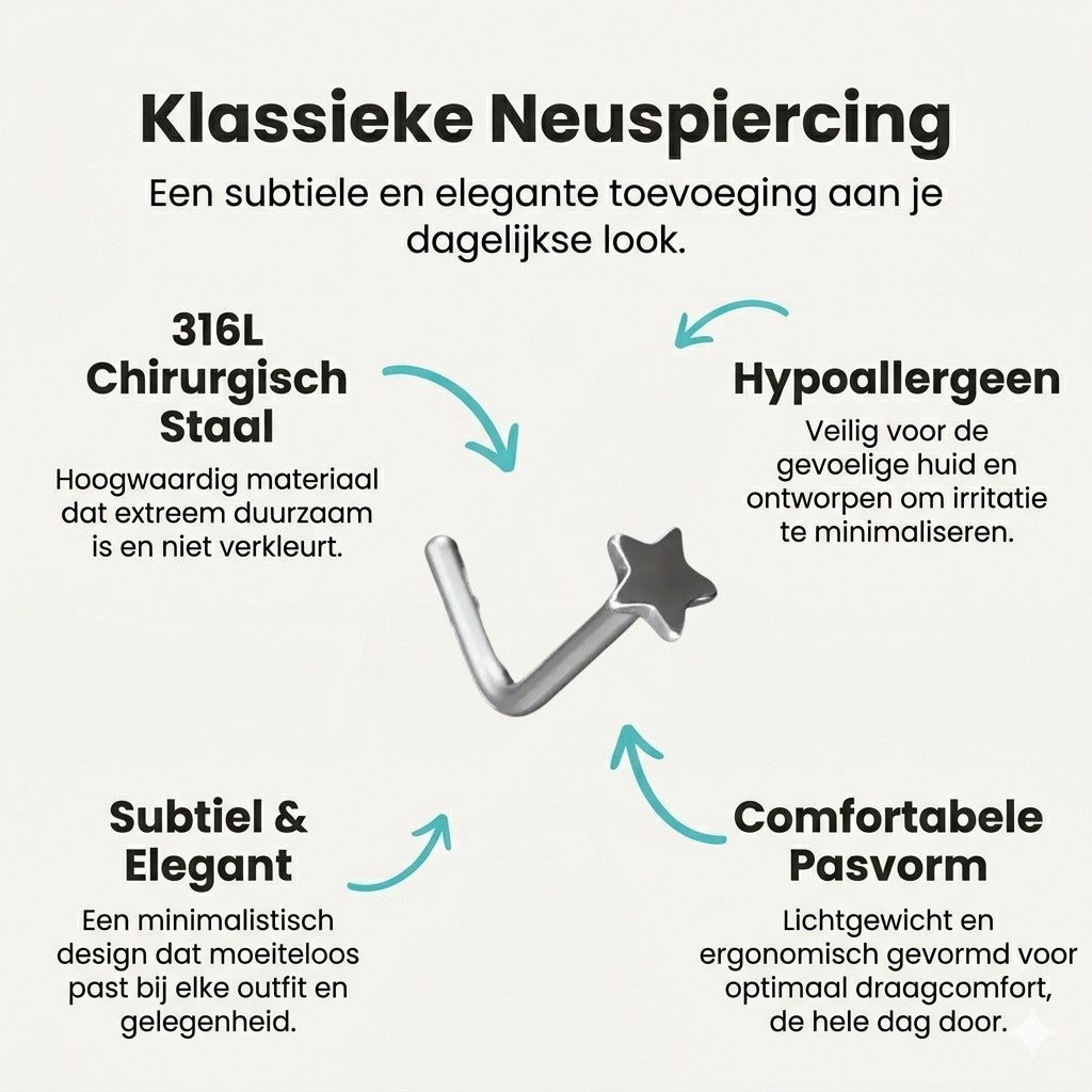 Aramat Jewels silver-colored steel curved nose piercing with a 3mm star.