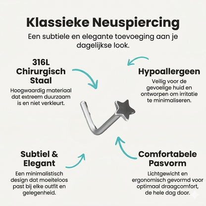 Aramat Jewels silver-colored steel curved nose piercing with a 3mm star.