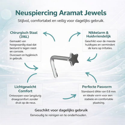 Aramat Jewels silver-colored steel curved nose piercing with a 3mm star.