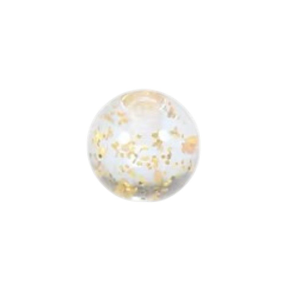 Aramat Jewels transparant acryl piercing balletje van 6mm met gouden glitters voor tong- of navelpiercings.