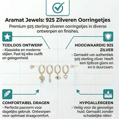 Aramat Jewels goldplated earring set with silver charms: rainbow cactus, arrow, evil eye, and heart. Clear cubic zirconia.