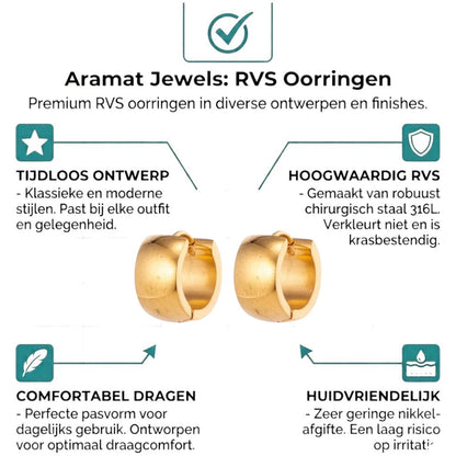 Aramat Jewels gold-colored stainless steel smooth hoop earrings, 13x7mm, with a polished finish.