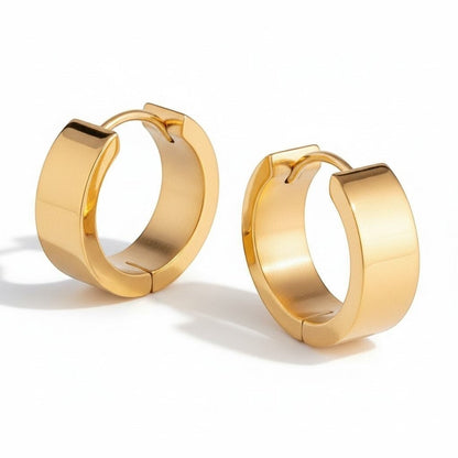 Aramat Jewels gold hoop earrings for women, 20mm diameter, smooth polished stainless steel, ideal for daily wear.