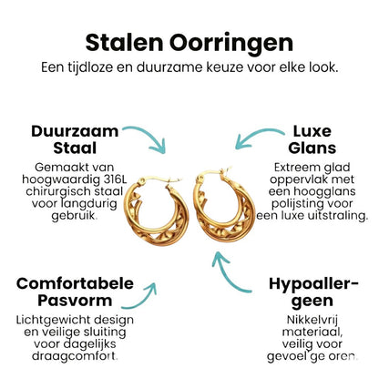 Aramat Jewels gold-tone stainless steel triple hoop earrings with twisted detail, 20x7mm.