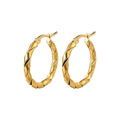 Aramat Jewels gold-tone stainless steel twisted hoop earrings, 45mm. Modern, trendy, and versatile for women.