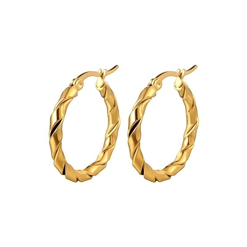 Aramat Jewels gold-tone stainless steel twisted hoop earrings, 25mm or 45mm, for women.