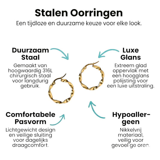 Aramat Jewels gold-tone twisted hoop earrings made of stainless steel, 20mm diameter.