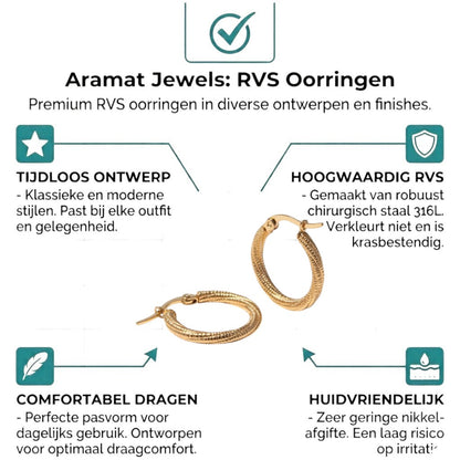 Aramat Jewels gold-tone stainless steel twisted hoop earrings, 20mm diameter, with a diamond-cut finish for added sparkle.