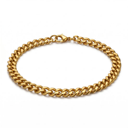 Aramat Jewels gouden roestvrijstalen gourmet schakelarmband voor heren en dames, 4.5mm breed en 20cm lang.