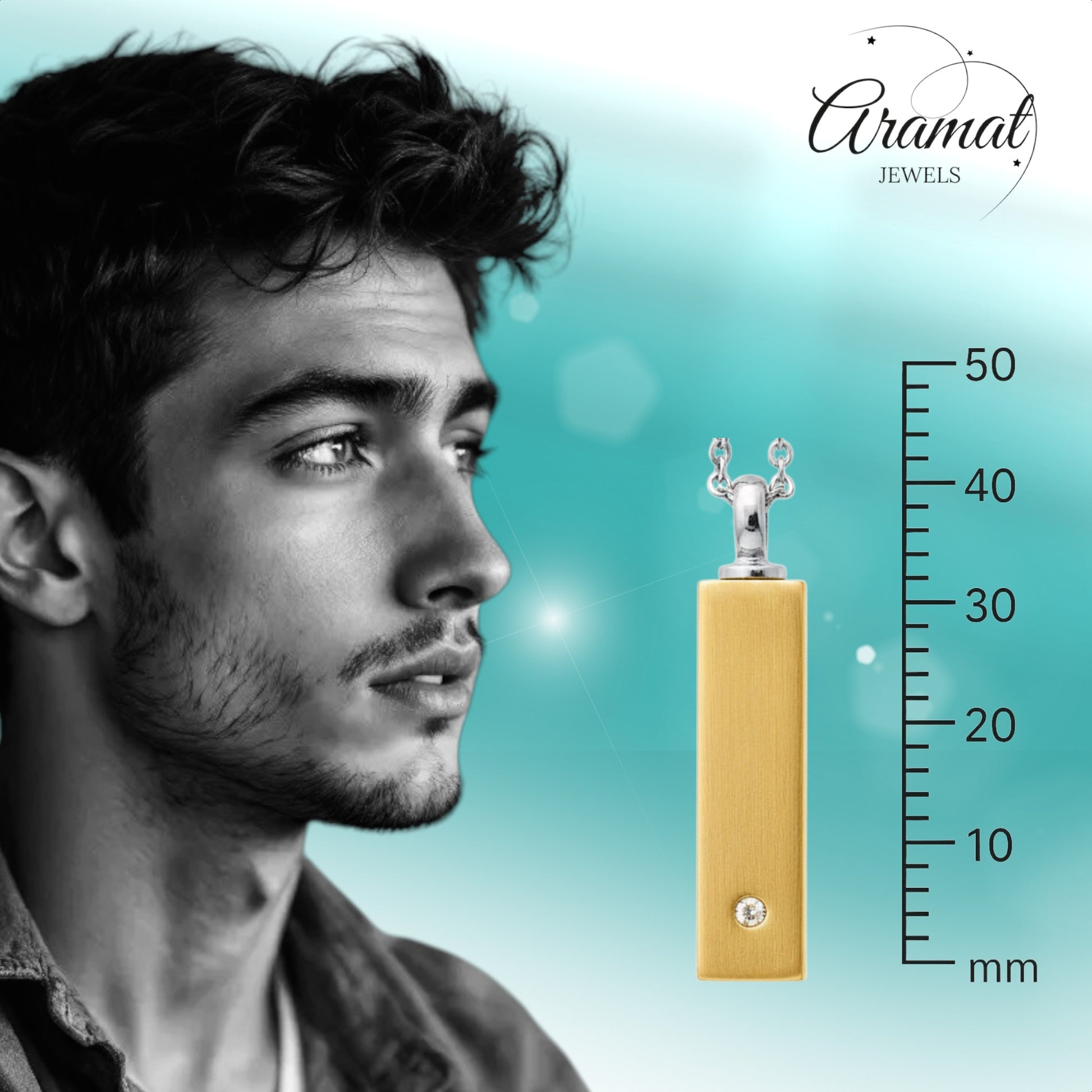 Aramat Jewels staaf ashanger van 4cm in goudkleurig staal met een zirkonia, waterbestendig en geschikt voor dagelijks gebruik.