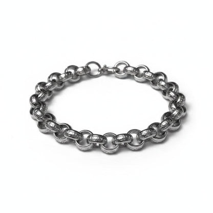 Aramat Jewels zilverkleurige roestvrijstalen armband met klassiek Grieks motief en schakelontwerp.