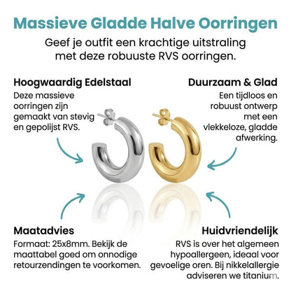 Aramat Jewels massieve halve oorringen van gepolijst RVS in zilver en goudkleur, 25x8mm