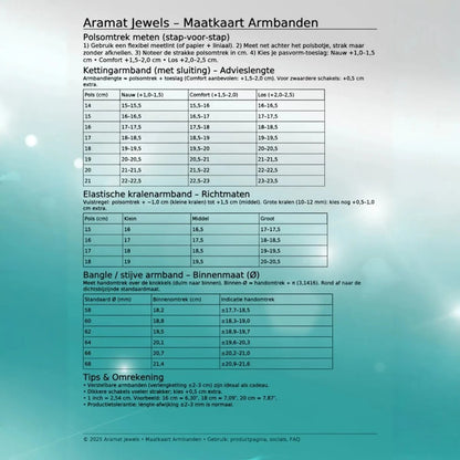Aramat Jewels maattabel voor het opmeten van de juiste polsmaat en armbandlengte voor stalen sieraden