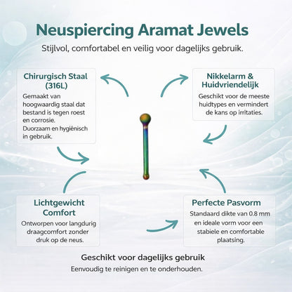Aramat Jewels multi-color steel nose piercing with a 1.5mm ball end.