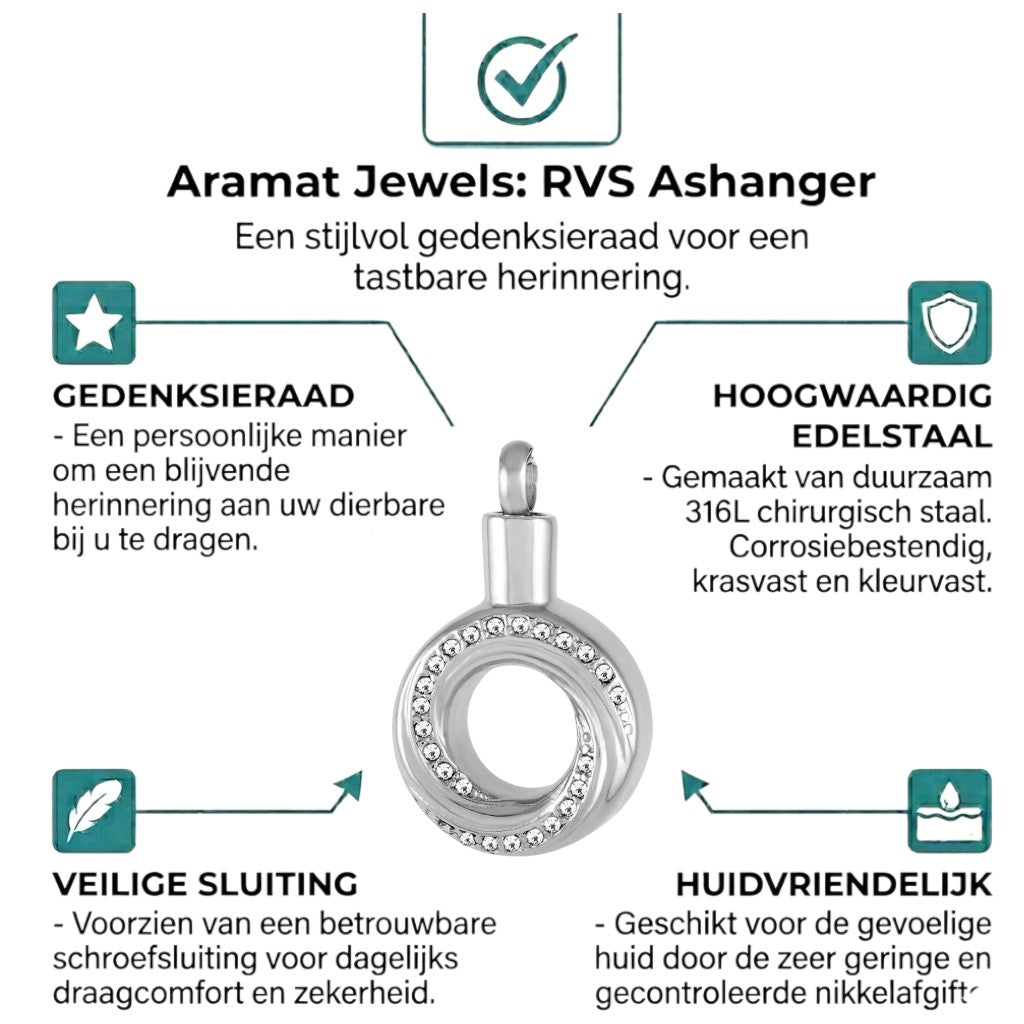 Aramat Jewels Open Cirkel ashanger in zilverkleurig RVS met kristallen. 30x20mm.