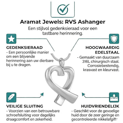 Aramat Jewels silver-coloured open heart cremation jewelry, 3cm, made of stainless steel with a screw closure.