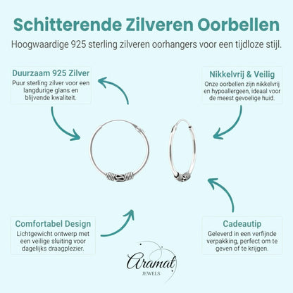 Aramat Jewels 20mm oxidised silver Bali hoop earrings with intricate detailing. Lightweight and nickel-free.