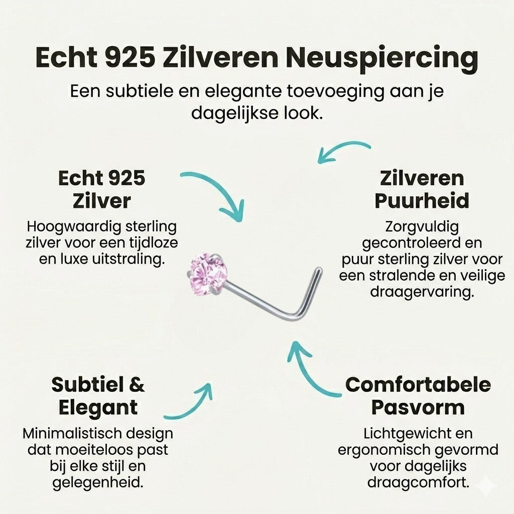 Aramat Jewels silver-tone steel nose piercing with a pink heart-shaped cubic zirconia.