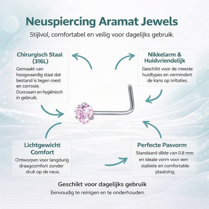 Aramat Jewels silver-tone steel nose piercing with a pink heart-shaped cubic zirconia.