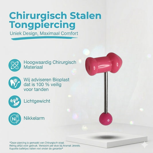 Aramat Jewels pink acrylic novelty tongue piercing with a silver barbell.