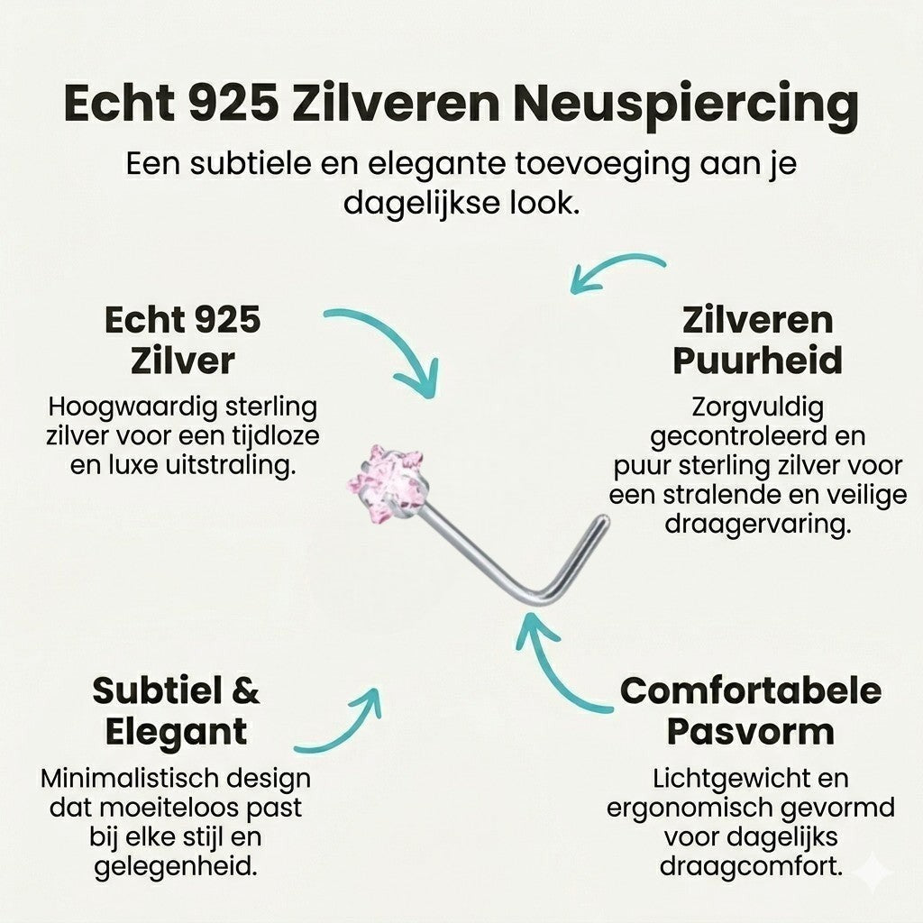 Aramat Jewels silver-tone steel nose piercing with a pink cubic zirconia gem.
