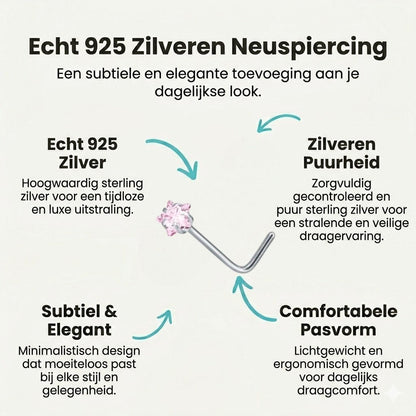 Aramat Jewels silver-tone steel nose piercing with a pink cubic zirconia gem.