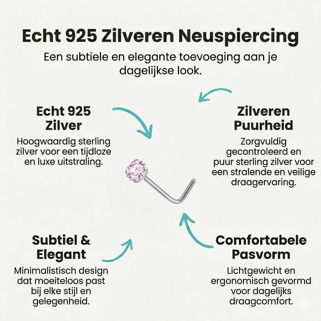 Aramat Jewels silver-tone steel L-shaped nose stud with a round pink cubic zirconia.
