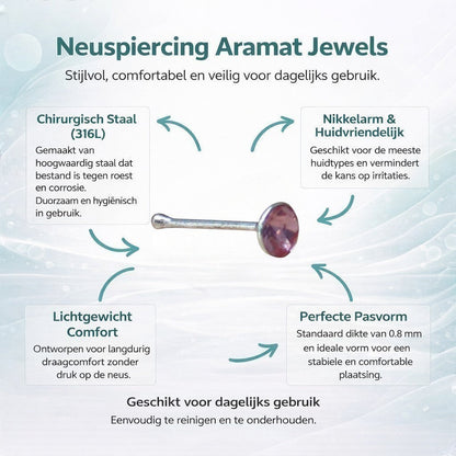 Aramat Jewels rechte neuspiercing met roze 2mm kristalsteentje, gemaakt van huidvriendelijk materiaal voor dagelijks gebruik