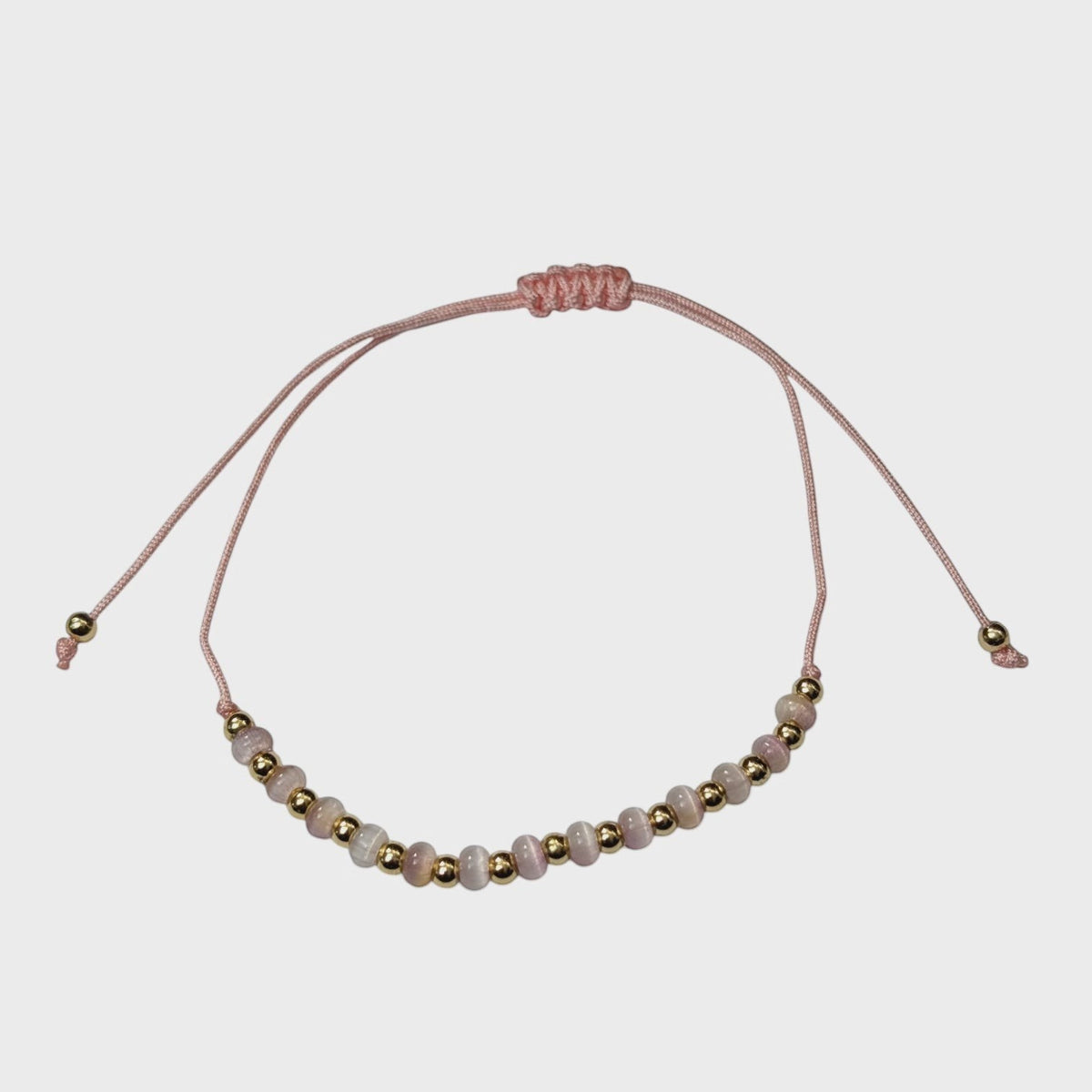 Aramat Jewels roze enkelbandje met 5mm cats eye kralen en verstelbare schuifknoop voor dames en tieners