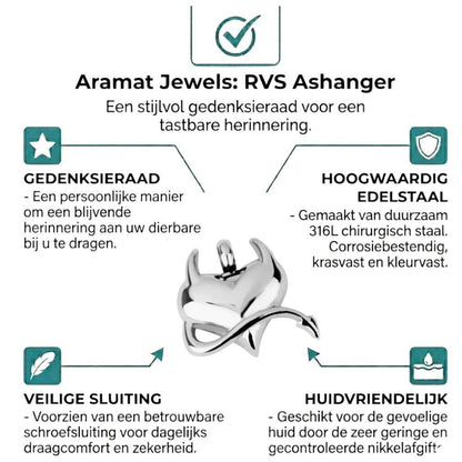 Aramat Jewels stainless steel heart pendant with devil motif, a unique memorial jewelry with screw closure.