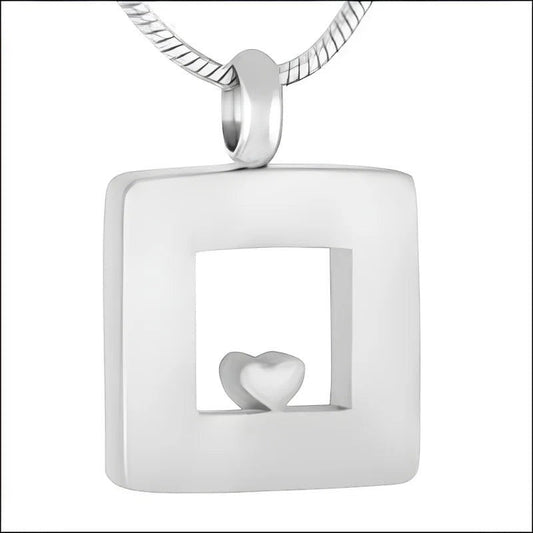Aramat Jewels RVS vierkante ashanger met hartje, zilverkleurig, 26x19mm, waterbestendig gedenksieraad.