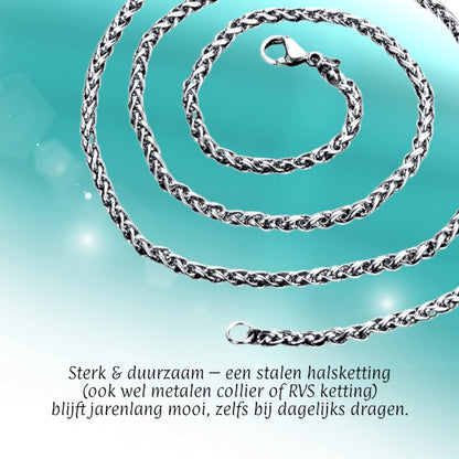 Aramat Jewels zilverkleurige RVS vossenstaart halsketting van 45 cm lang en 8 mm breed met een stevige sluiting.