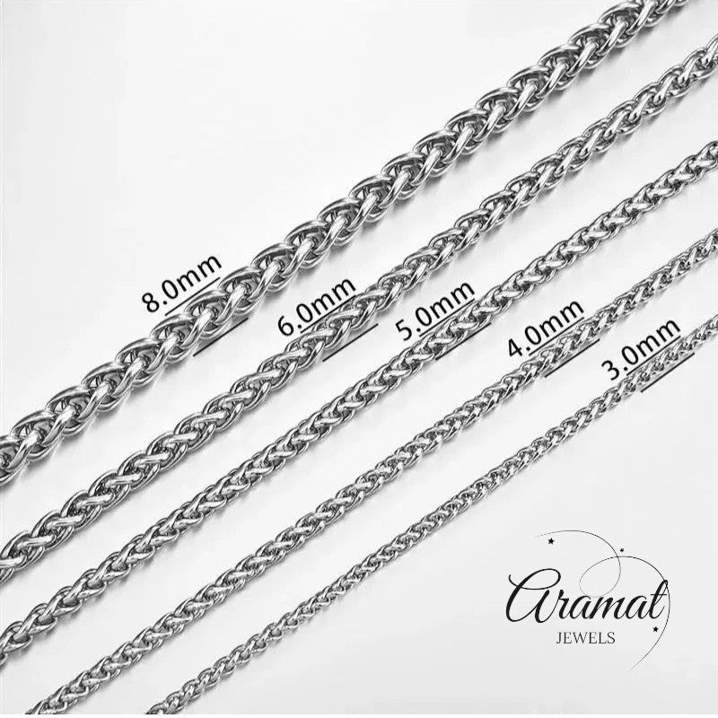 Aramat Jewels zilverkleurige RVS vossenstaart ketting van 5 mm breed, een stoere en waterproof unisex schakelketting.