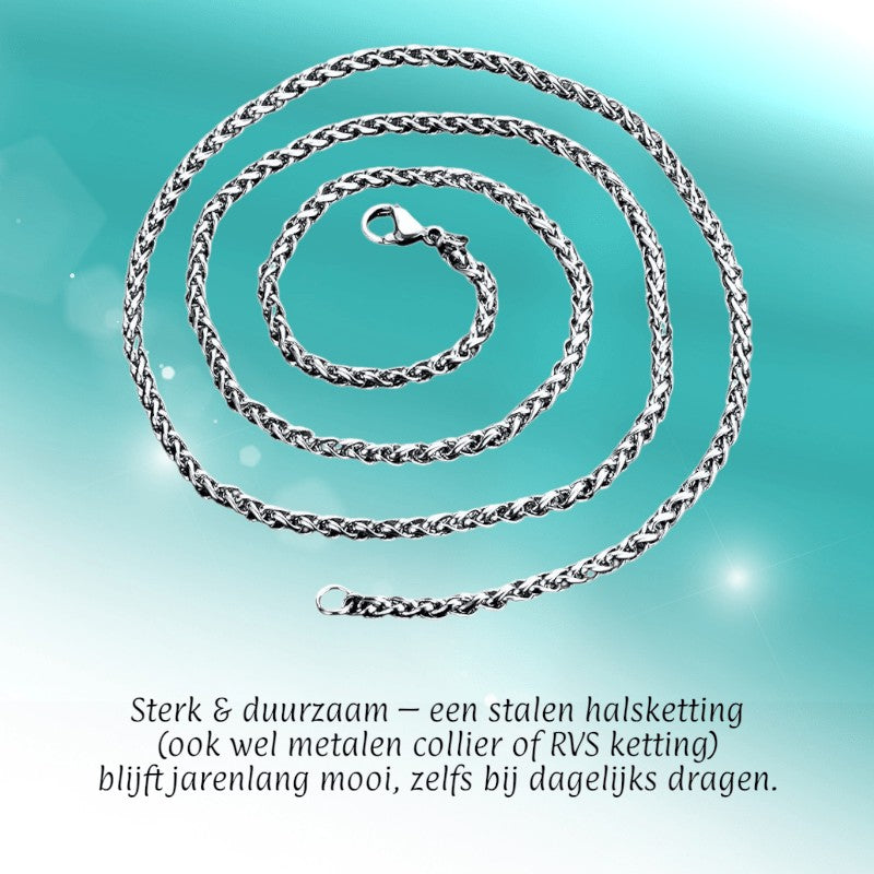 Aramat Jewels zilverkleurige RVS vossenstaart halsketting van 60 cm lang en 7 mm breed met een robuust design.