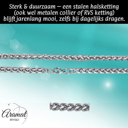 Aramat Jewels zilverkleurige RVS vossenstaart ketting van 60 cm lang en 6 mm breed met een robuust foxtail design.