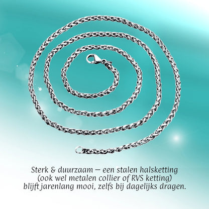 Aramat Jewels zilverkleurige RVS vossenstaart ketting van 70 cm lang en 5 mm breed met een stoere foxtail schakel.