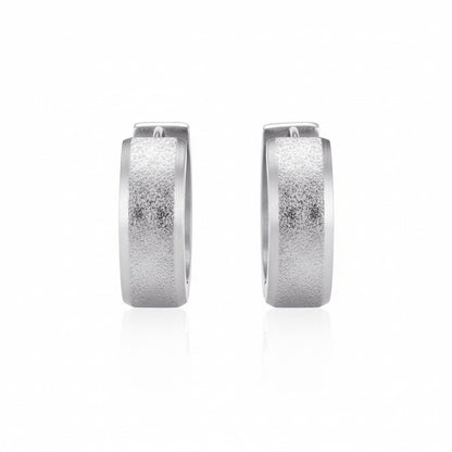 Aramat Jewels sandblasted silver-tone stainless steel huggie hoop earrings, 20mm diameter.