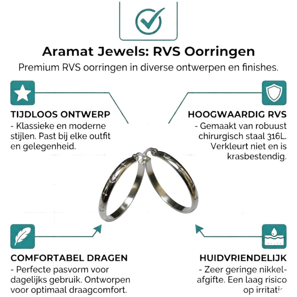 Aramat Jewels silver-tone stainless steel hoop earrings with embossed anchor motif, 30mm diameter.