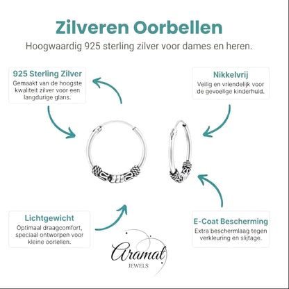 Aramat Jewels thin 16mm silver Bali hoop earrings with intricate braided detail, perfect for boho style.