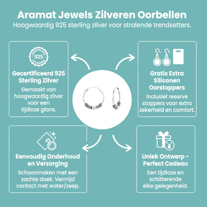 Aramat Jewels thin 16mm silver Bali hoop earrings with intricate braided detail, perfect for boho style.